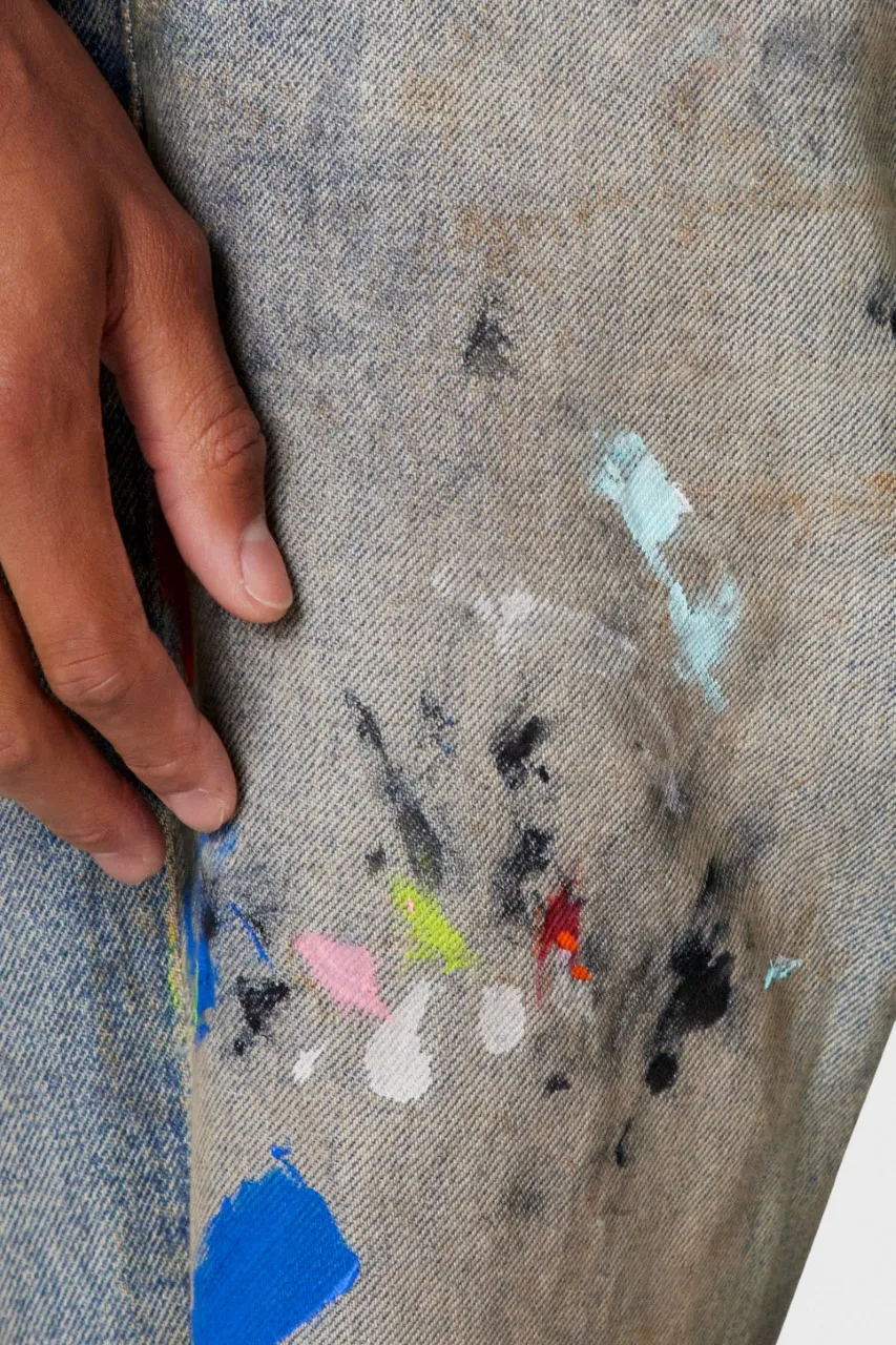 652#Gallery Dept New Retro Dirty Feng Shui Washed Mud Dye Knife Cut Splash Ink Jeans American High Street Casual Trousers Washed Blue S～XL p250